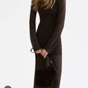 Free People Dia Crochet Knit Long Sleeve Maxi Dress Black